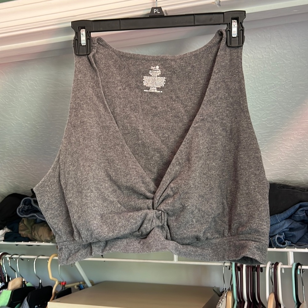 Grey Sports Bra, decoratively knotted in front, 2X (18W/20W)